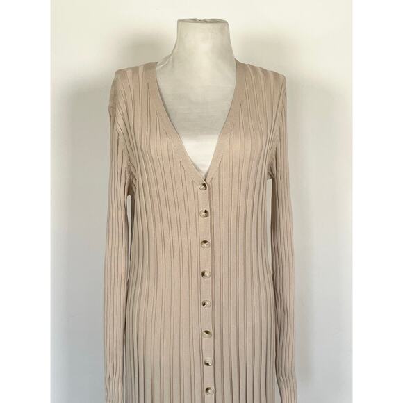 Dissh Sylvia Stone Ribbed Knit Midi Dress Cream Beige Long Sleeve Button Down XL - Picture 5 of 16